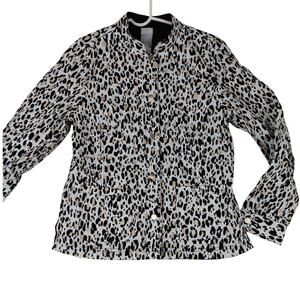 Chico's Reversible Linen Jacket Womens 0 US 4/6 Leopard Print Office Career